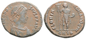Roman Imperial
Theodosius I, (379-395 AD) Constantinople, AE Follis (21.7mm 4.7g)
Obv: D N THEODO-SIVS P F AVG Bust of Theodosius I, pearl-diademed,...