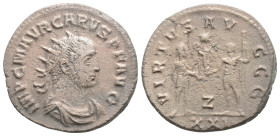 Roman Imperial Coins CARUS (282-283). Antoninianus. Rome. 3 g. 20,3 mm.
Obv: IMP C M AVR CARVS P F AVG. Radiate and cuirassed bust right.
Rev: VIRTV...