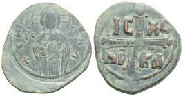 Byzantine, Anonymous (1034-1041 AD) Constantinople
AE Follis (28,6 mm, 7,1 g)
Obv: ЄmmANOVHA, IC-XC, three-quarter length figure of Christ standing ...