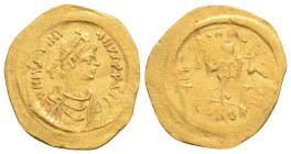 Byzantine, Justin II (565-578) Constantinople GOLD Tremissis (17,5 mm, 1.47 g)
Obv: D N IVSTINVS P P AVG. Diademed, draped and cuirassed bust right....