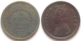 INDIA-BRITISH. 1/2 Pice 1862, Victoria, copper, Prooflike