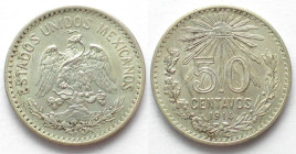 MEXICO. 50 Centavos 1914, silver, AU