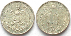 MEXICO. 10 Centavos 1914, silver, AU