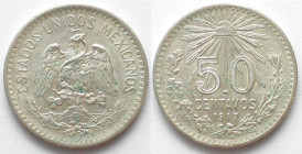 MEXICO. 50 Centavos 1917, silver, UNC-