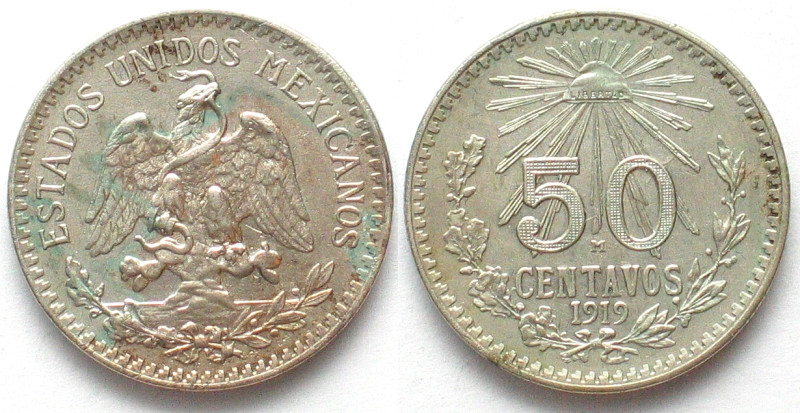 MEXICO. 50 Centavos 1919, silver, UNC-
KM # 446. Weight: 9.06g