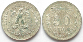 MEXICO. 50 Centavos 1920, silver, AU