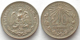 MEXICO. 20 Centavos 1925, silver, AU