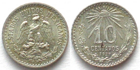 MEXICO. 10 Centavos 1927, silver, UNC-