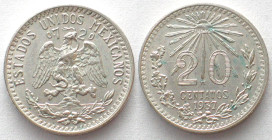 MEXICO. 20 Centavos 1937, silver, UNC-