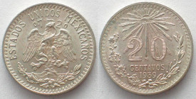 MEXICO. 20 Centavos 1939, silver, UNC