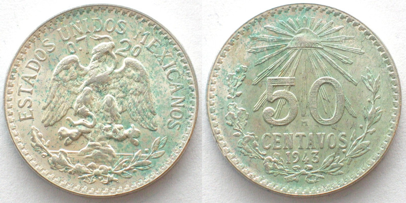 MEXICO. 50 Centavos 1943, silver, UNC-
KM # 447