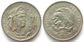 MEXICO. 50 Centavos 1951, silver, UNC