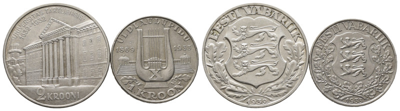 Baltikum - Estland, Kroon und 2 Krooni 1932 und 1933. Gesangsfestival und Uni Ta...