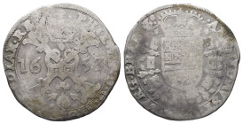 Belgien Brabant, Philipp IV. von Spanien 1621-1665, 1/2 Patagon 1653. 13,45 g. Vanhoudt 646. Sehr selten. Schön-sehr schön