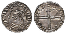 Dänemark, Magnus der Gute 1042-1047, Denar, Lund. 0,94 g. Brustbild links mit Zepter // Doppelfadenkreuz mit Halbmonden an den Enden. Hauberg 1 var. S...