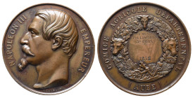Frankreich, Napoléon III. 1852-1871, Bronzemedaille 1858 (graviert), von Chabaud. Preismedaille des Comice Agricole Departemental Aube. Büste rechts /...