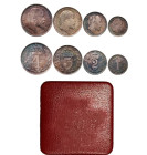 Großbritannien, Edward VII. 1901-1910, Maundy Set 1908. Fourpence, Threepence, Twopence, Penny. Seaby 3985. Im roten Originaletui. Herrliche Patina, f...
