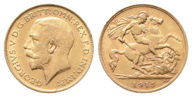 Großbritannien, George V. 1910-1936, 1/2 Sovereign 1915, London. 4,00 g. Fb. 405; Seaby 4006. Kl. Randfehler, sehr schön