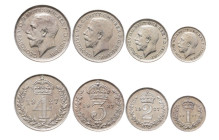 Großbritannien, George V. 1910-1936, Maundy Set 1927. Fourpence, Threepence, Twopence, Penny. Seaby 4027. Auflage: 1647 Stück. Vorzüglich-Stempelglanz...