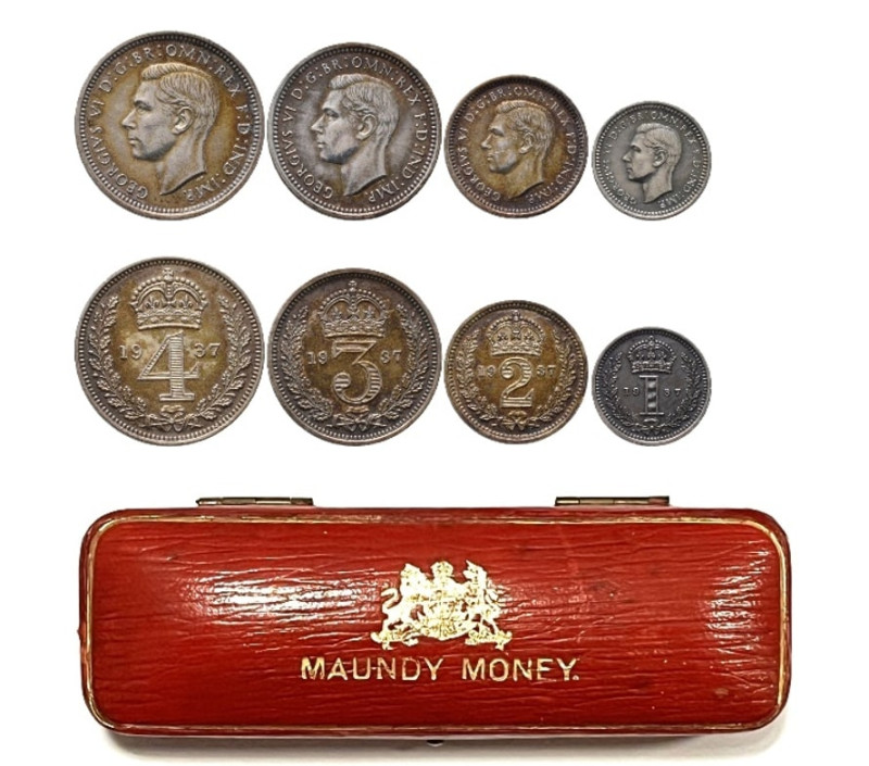 Großbritannien, George VI. 1936-1952, Maundy Set 1937. Fourpence, Threepence, Tw...