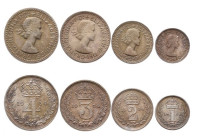 Großbritannien, Elisabeth II. 1952-2022, Maundy Set 1954. Fourpence, Threepence, Twopence, Penny. Seaby 4131. Fast Stempelglanz
