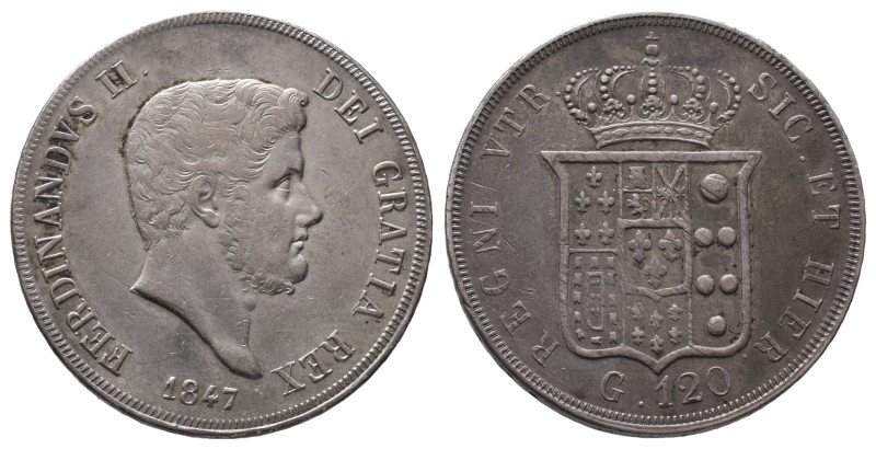 Italien, Neapel, Ferdinand II. 1830-1859, Piastra (120 Grana) 1847. 27,51 g. Dav...