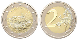 Monaco, Albert II. seit 2005, 2 Euro 2015. 800 Jahre Bau des ersten Schlosses auf dem Felsen von Monaco. Polierte Platte