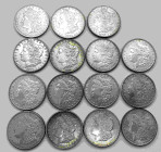 Vereinigte Staaten von Amerika, Sammlung von 15 "Morgan Dollars". Enthalten sind: 1882, 1884, 1899, 1900 (New Orleans); 1878; 1880; 1885; 1886; 1887; ...
