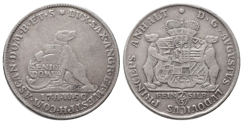 Anhalt Köthen, August Ludwig 1728-1755, 2/3 Taler 1750, Stolberg. 12,74 g. Dav. ...