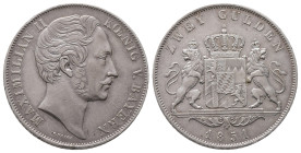 Bayern, Maximilian II. 1848-1864, Doppelgulden 1851. 21,16 g. AKS 150; Dav. 600; Kahnt 117; Thun 90. Winz. Randfehler, fast vorzüglich