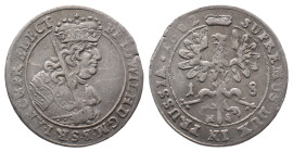 Brandenburg Preußen, Friedrich Wilhelm 1640-1688, 18 Gröscher 1682, Königsberg. 6,35 g. v. Schr. 1661 var. Kl. Schrötlingsfehler am Rand, sehr schön...