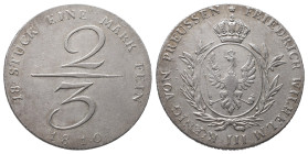 Brandenburg Preußen, Friedrich Wilhelm III. 1797-1840, 2/3 Taler 1810, Berlin. Handelsmünze. 17,02 g. AKS 19; J. 187; Kahnt 360; Olding 178. Feine Pat...