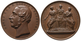 Braunschweig Calenberg Hannover, Georg V. 1851-1866, Bronzemedaille 1857, von F. Brehmer, auf die Aufnahme von König Georg V. in den Freimaurerbund. K...