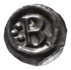 Deutscher Orden, Deutscher Orden in Preussen, 13. Jahrhundert, Hohlpfennig. 0,18 g. Buchstabe B, daneben drei Kugeln. Waschinski 211. Sehr selten, bes...