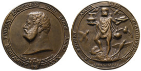 Fugger Kirchberg Weissenhorn, Raimund I. 1530-1535, Bronzemedaille 1527, von F. Hagenauer. Bloße Büste links // Auf leerem Geldsack stehender Togatus ...