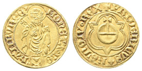 Hamburg, Stadt, Goldgulden o. J. (1440-1451), mit Titel Friedrichs III. als König. 3,30 g. Fb. 1085; Gaed. 266. Sauber ausgeprägtes Exemplar, sehr sch...