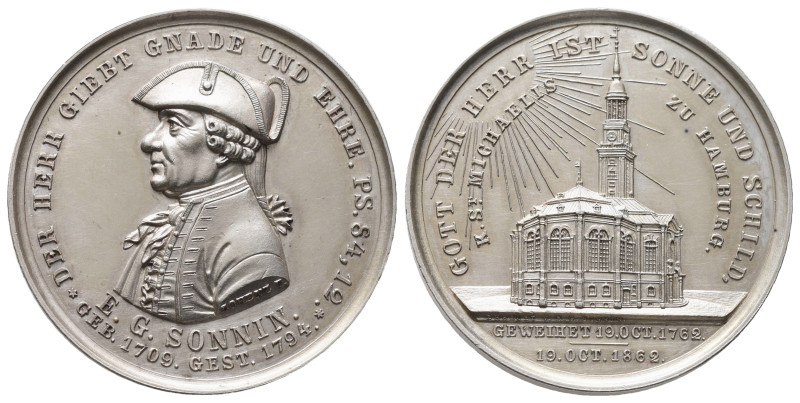 Hamburg, Stadt, Silbermedaille 1862, von H. Lorenz, auf die 100-Jahrfeier der Ei...