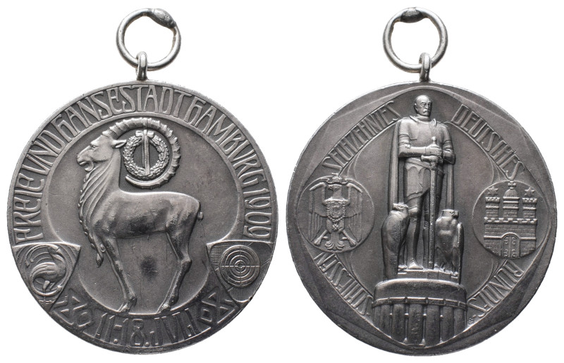 Hamburg, Stadt, Silbermedaille 1909, unsigniert, auf das 16. Deutsche Bundesschi...