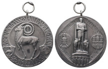 Hamburg, Stadt, Silbermedaille 1909, unsigniert, auf das 16. Deutsche Bundesschießen. Ansicht des Bismarckdenkmals // Steinbock steht nach links. Mit ...