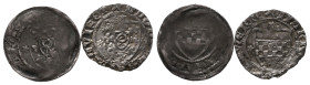 Mark, Adolf IV. 1398-1422, Pfennig, Schwerte, 2 Stück. 0,86 g. und 0,65 g. Althoff 9 und 10. Fast sehr schön und korrodiert, schön-sehr schön
Exempler...