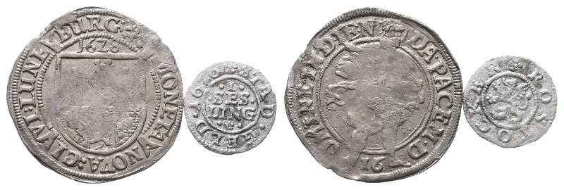 Rostock, Stadt, Sechsling 1676. 0,33 g. Kunzel 177. Sehr schön. Dazu: Lüneburg, ...