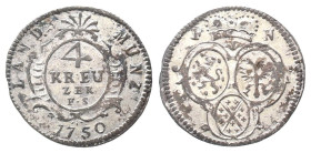 Nassau Weilburg, Carl August 1719-1753, 4 Kreuzer 1750. 1,73 g. Isenbeck 130/131. Von großer Seltenheit, besonders in dieser Erhaltung. Prachtexemplar...