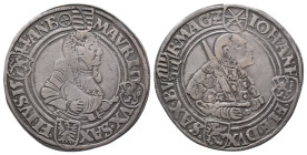Sachsen, Johann Friedrich und Moritz 1541-1547, Taler 1544, Annaberg. 28,72 g. Dav. 9730; Schnee 104. Hübsche Patina, Kratzer, sehr schön