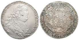 Sachsen, Friedrich August II. 1733-1763, König von Polen, Reichstaler 1756, Dresden. 28,61 g. Ausbeute - DER SEGEN DES BERGBAUS. 1. Sächsischer Bergse...