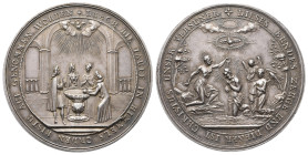 Schlesien Breslau, Silbermedaille o. J. (17. Jahrhundert), Stempel von Buchheim oder Höhn auf die Taufe. Kirchliche Taufszene am Altar mit Eltern, Pat...