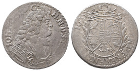Schleswig Holstein Plön, Johann Adolf 1671-1704, 2/3 Taler 1690. 15,97 g. Dav. 569, Lange 759. Prägeschwäche, sehr schön +
