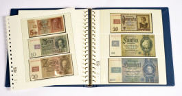 Deutsche Demokratische Republik, Sammlung Banknoten in einem Album. Enthalten: Alliierte Militärbehörde 1 - 1000 Mark 1944 ( 7 Stück); Sowjetische Bes...