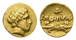 KINGS OF MACEDON. Philip II (359-336 BC). GOLD 1/12 Stater. (8mm, 0.72 g) Pella. Obv: Laureate head of Apollo right. Rev: ΦΙΛΙΠΠΟΥ. Thunderbolt; below...