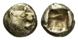 LYDIAN KINGDOM. Alyattes or Walwet (ca. 610-546 BC). EL 1/12 stater or hemihecte (7.7mm, 1.17 g). Sardes mint. Head of roaring lion right, radiate nod...