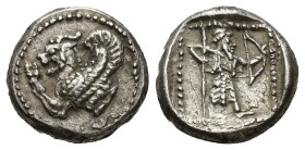CILICIA, Tarsos. Circa 425-400 BC. AR Third Stater (13mm, 3.72 g) Forepart of griffin left. / Persian King advancing right, holding spear and bow.